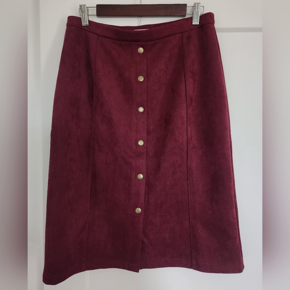 Faux Suede Burgundy Stretch Pencil Skirt